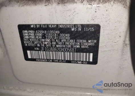 2016 Subaru Impreza 2.0I Premium from USA, damaged, VIN JF1GJAB62GH005687